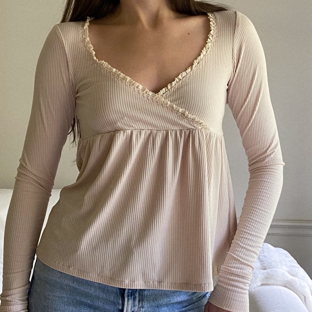 Bella Swan Top - Handmade Ribbed Knit Cream Y2K Babydoll Top